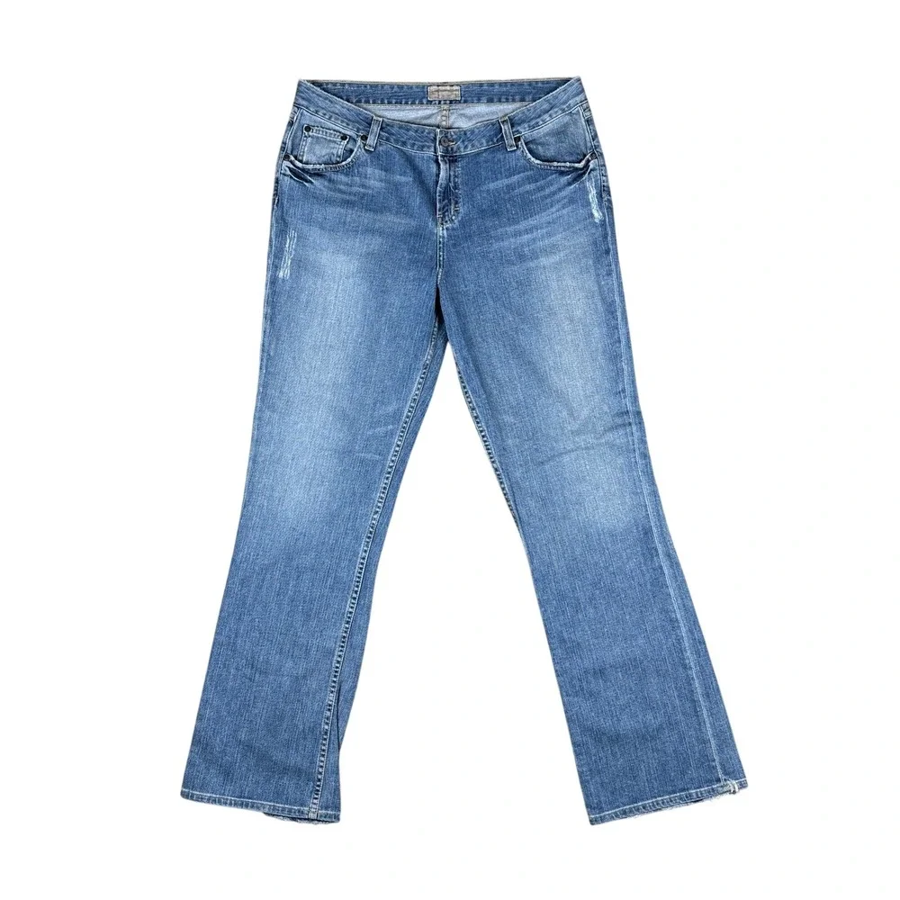 BKE Easy Street Bootcut Jeans Mens 34x33.5‎ Blue Faded Distressed Denim Buckle